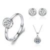 Conjunto de tres piezas de pendientes, collar y anillo de seis garras de imitación de moissanita con colgante de temperamento de circón y conjunto de joyas de aretes