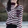 Novo Suéter de Malha Listrado de Algodão para Primavera e Outono para Mulheres, Suéter Solto Casual com Capuz, Blusa com Capuz Moderna e Juvenil