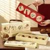 Caja de Regalo para Pasteles de Luna de Mediados de Otoño Caja de Embalaje Nueva Portátil Juego de 4 Piezas Estilo Palacio de Mediados de Otoño Pastelería Cremosa de Yema de Huevo con Piel de Nieve Caja Vacía