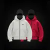 Jaqueta corta-vento com zíper e capuz duplo, estilo americano moderno 2025, moletom com zíper e capuz, estilo casal, à prova de vento, moda urbana