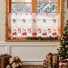 Cortina Curta Bordada de Natal Papai Noel Rena Cortina de Gaze para Janela de Cozinha Decoração de Feriado Cortina Pequena Sem Furos