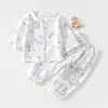 Conjunto de Gaze para Bebê Roupas de Casa para Bebê Manga Longa Top de Fibra de Bambu Calça Roupas de Verão com Ar Condicionado para Crianças Meninos Meninas
