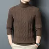 Suéter de punto grueso jacquard de doble cuello para hombre, nuevo jersey de cuello alto para otoño e invierno, suéter base de punto cálido