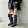 Outono/Inverno 2026 Novas Botas Meia de Cano Alto Estilo Britânico com Fivela, Duas Formas de Usar, Franzidas, Retrô, para Panturrilha Larga