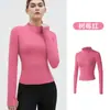 Jaqueta Esportiva Feminina Manga Longa com Zíper Body para Corrida Fitness Yoga Modelagem Justa Gola Alta Jaqueta Top Secagem Rápida