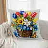 Amazon Cesta de Flores Estilo Pastoral Primavera e Verão Capa de Almofada Floral Almofada de Sofá Tulipa Capa de Almofada Curta de Pelúcia