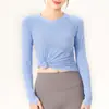 Camiseta de yoga clásica de manga larga para mujer, ajuste ceñido, sin costuras, sensación de segunda piel, fresca, secado rápido, transpirable, top de fitness