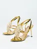 Sandalias de tacón alto para mujer con decoración floral peluda tridimensional, punta redonda, tacón de aguja, adecuadas para fiestas nocturnas de primavera y verano, zapatos de tacón alto de moda
