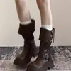 Botas de plataforma estilo retro británico negras para mujer, nueva colección otoño 2026, que realzan la altura y estilizan, botas de caña alta versátiles