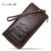 Ángel Negro Capa Superior Piel de Vaca RFID Antirrobo Cepillo con Correa de Muñeca Billetera para Mujer Multifuncional Bolsa con Cremallera para Teléfono Móvil Billetera
