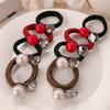 Cuerda para el cabello con perla roja, cuerda de metal con forma de corazón para mujer, banda de goma, exquisita cuerda para el cabello de alta gama, aro para el cabello, tocado para celebrantes de Internet