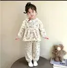Ropa de Casa para Niños Otoño/Invierno Pijamas Niñas Estilo Coreano Dulce Cárdigan Pijamas Cálidos Conjunto de Encaje para Bebé Ropa para Niños