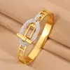 Pulsera Europea y Americana de Acero Inoxidable Transfronteriza, Forma de Herradura con Diamantes, Diseño Simple, Versátil para Viajes de Negocios, Pulsera de Acero Inoxidable