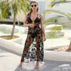 2025 Nuevo Transfronterizo Europeo y Americano Talla Grande Tirantes Falda de Vacaciones Cárdigan Malla Jacquard Bikini Exterior Blusa de Playa