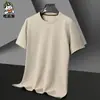 Tiktok hombres verano nuevo gofre manga corta hombres suelto delgado Transpirable Alta elasticidad hombres cuello redondo camiseta