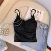 Chaleco de Encaje Malla Cruzado para Mujer Estilo Chic Coreano Rosa Corto Tirantes Vacaciones en la Playa Strapless Sin Mangas Top