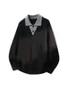 Suéter Falso Duas Peças Estilo Old Money Masculino Outono Inverno Nova Marca Tendência Quente Gola Lapela Tricô Peso Pesado Par Camisa Jaqueta