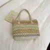 Bolsa de Mão Novo Estilo, Bolsa de Ombro Artística Tecida Arco-Íris Estilo Coreano, Bolsa Saco Simples e Versátil, Bolsa de Ombro para o Dia a Dia