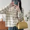 Nuevo Cardigan de Punto de Estilo Coreano de Moda con Diseño de Rayas Contrastantes, Cuello Redondo Holgado, Estilo Occidental de Doble Botonadura para Primavera y Otoño