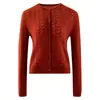 Nuevo cárdigan de punto versátil para otoño e invierno, 25% seda de morera, 75% cachemira, para mujer, cuello redondo, abrigo suéter de ganchillo calado