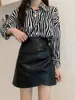 Falda Pequeña de Cuero con Volantes Marrones para Mujer 2023 Otoño e Invierno Estilo Coreano Cintura Alta Ajustada Falda Línea A Falda Corta Falda de PU para Cadera