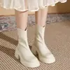 Botas Martin de Suela Gruesa de Moda 2026 Nuevo Estilo Británico Otoño/Invierno Hace que los Pies Parezcan Más Pequeños Aumenta la Altura Botines de Caña Baja con Cremallera Trasera