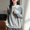 Cárdigan de Punto de Lana Falso de Dos Piezas con Bloques de Color Otoñales Transfronterizo 2026 para Mujer, Cuello Polo, Suéter Abrigo Holgado de Manga Larga