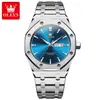 Relógio Masculino da Marca Oulisi, Mesmo Modelo que A.P., Totalmente Automático, Ultrafino, Quadrado, Luminoso, Pulseira de Aço, Calendário