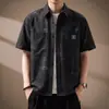 Camisa de trabajo de manga corta con textura 3D y tejido jacquard de marca moderna estilo americano para hombre, camisa ligera de verano con cuello para ir al trabajo
