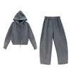 Conjunto de duas peças com moletom com capuz estilo preguiçoso solto moderno e calça esportiva casual para mulheres