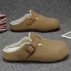 Zapatilla de invierno para hombre estilo Birkenstock, de meter, forrada de forro polar para mayor calidez, adecuada para usar en exteriores, antideslizante y diseñada para conducir, con estilo de zapatilla de algodón de punta cerrada