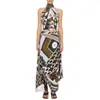 Comercio exterior transfronterizo verano nuevo conjunto de dos piezas con estampado estilo europeo y americano, cuello halter, falda irregular, estilo vacacional para mujer