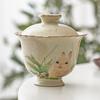 Fabricante Conejo Ru Horno Tazón Cubierto Juego de Taza de Té Una Olla Dos Tazas Tazón de Té de Cerámica Portátil Individual de Alta Gama con Tapa