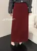 Saia midi de lã de cintura alta afunilada com barra recortada, saia midi de tricô para mulheres, nova saia reta afunilada de lã outono/inverno 2026