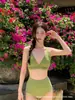 Nuevo Traje de Baño Bikini de Punto con Abertura Estilo Coreano para Mujer, de Cintura Alta, Adelgazante, Sexy Conjunto de Traje de Baño para Vacaciones