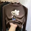 Camiseta térmica para niña con forro de polar, cuello semi-alto, camiseta gruesa, nuevo estilo otoño/invierno 2026, tejido cepillado, para niños de talla mediana y grande