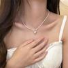 Collar de Plata Artificial Suave Estilo Francés con Lazo de Amor Cadena para Clavícula de Temperamento Collar Apilado de Alto Grado para Mujer