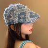 Boina de mezclilla azul de estrella de rap para mujer, retro, combinable con todo, gorra de visera para cabeza grande, muestra el rostro pequeño, sombrero invertido moderno