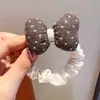 Goma para el pelo con lazo de tela para niñas, Banda elástica vintage de lunares y flores, Alta elasticidad, Suave con el cabello, Accesorio diario para el cabello de bebé