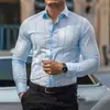 Camisas casuales de moda transfronteriza europea y americana para hombre, talla extra, a rayas, color liso, camisas para hombre elásticas en cuatro direcciones transfronterizas
