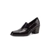 Zapatos Pequeños de Cuero con Tacón Alto Grueso para Mujer Botines de Media Caña Estilo Nuevo de Otoño Todo Cuero Genuino Piel de Vaca Punta Cuadrada Zapatos de Moda Zapatos de Temporada para Mujer