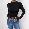 Camiseta Básica Slim-Fit Cor Sólida Estilo Europeu e Americano Transfronteiriça 2026 Design Franzido Versátil Camiseta de Manga Longa Top Feminino