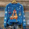 Sudadera de Manga Larga con Cuello Redondo, Corte Ajustado, Estampado Digital con Elementos Navideños Transfronterizos, 250g Franela, Nuevo 2025