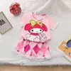 Pijama Feminino Verão Roupa de Bebê 2025 Novo Estilo Ocidental Crianças Grandes Verão Popular na Internet Manga Curta Shorts Conjunto de Duas Peças