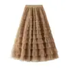 Comercio Exterior Ropa de Mujer 2025 Popular Falda de Mujer Malla Multicapa Empalme Falda de Pastel Falda Línea A Dobladillo Amplio Falda Larga para Mujer