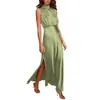 Vestido de Color Sólido para Mujer 2023 Cuello Alto Buen Temperamento Noble Sexy Delgado Moda Socialité Sin Mangas Ligero de Noche Regalo Vestido Largo
