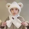 8327 otoño e invierno lindo oso sombrero cálido cara pequeña protección para las orejas sombrero de punto de lana moda coreana sombrero con cordón para mujer