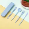 Juego de Cubiertos (Cuchillo, Tenedor, Cuchara y Palillos) de Trigo para Viaje, Estudiante, Oficinista, Caja de Almacenamiento para Vajilla, Juego Conveniente de Cuchara, Palillos y Lonchera
