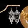 Novos Brincos de Tendência Nacional Estilo Chinês Estilo Antigo para Mulheres, Brincos Longos com Franja de Prata Xizang Estilo Palácio Retro, Joias para Orelha Estilo Étnico