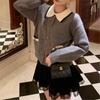 Cardigan de Tricô Novo Outono e Inverno 2023 Suéter Estilo Chanel Retrô Doce Estilo Estudante Design de Gola Polo Top para Mulheres